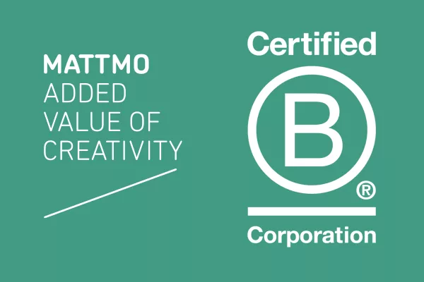 Mattmo logo & B-Corp certified logo - Mattmo Creative bv is een Certified B Corporation™